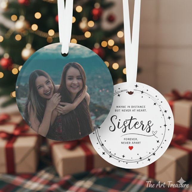 Sisters Connected At Heart Photo Keepsake White Ornament (Von Creator hochgeladen)