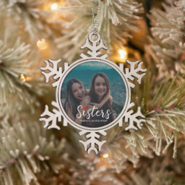 Sisters Connected At Heart Photo Keepsake White Schneeflocken Zinn-Ornament
