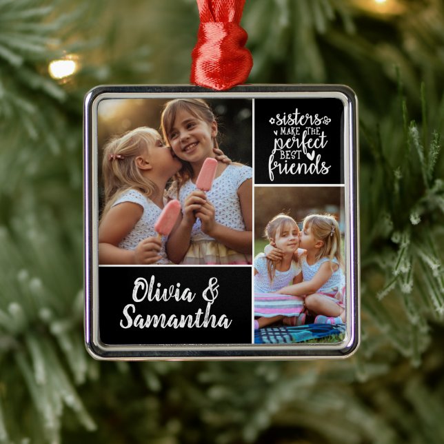 Sisters Foto Collage Die besten Freunde Trendy Ornament Aus Metall (Baum)