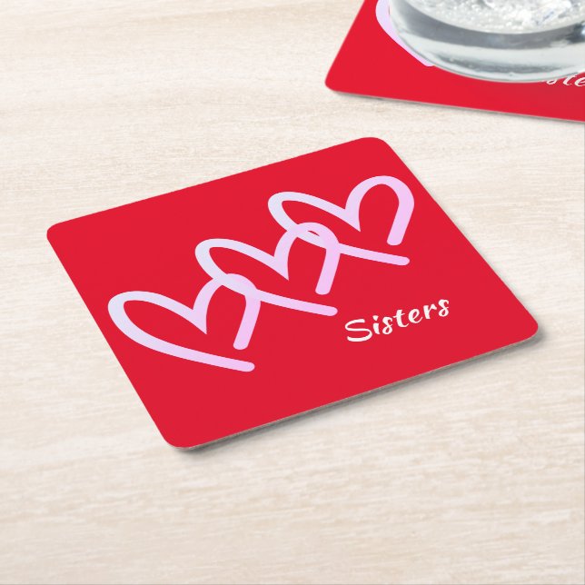 Sisters Liebe Red Heart Square Paper Untersetzer (angewinkelt)