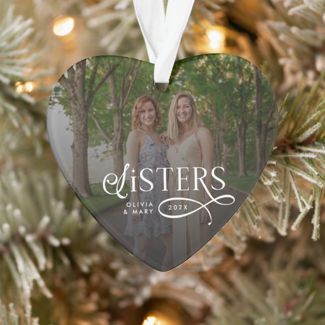 Sisters Photo Personalized Monogram Gifts Ornament (Baum)