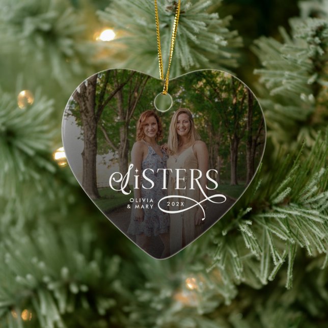 Sisters Photo Personalized Name Gifts Keramik Ornament (Baum)