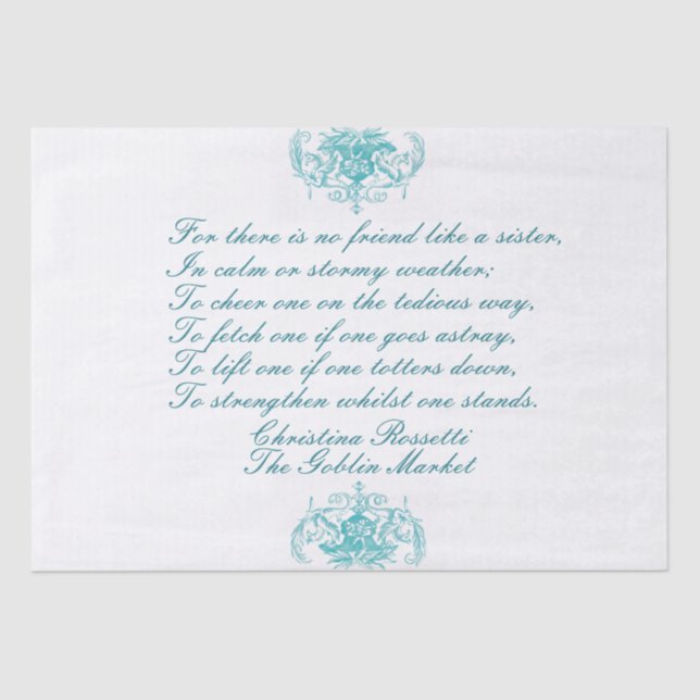 Sisters Poem Christina Rossetti Türkis Script Seidenpapier (Vorderseite)