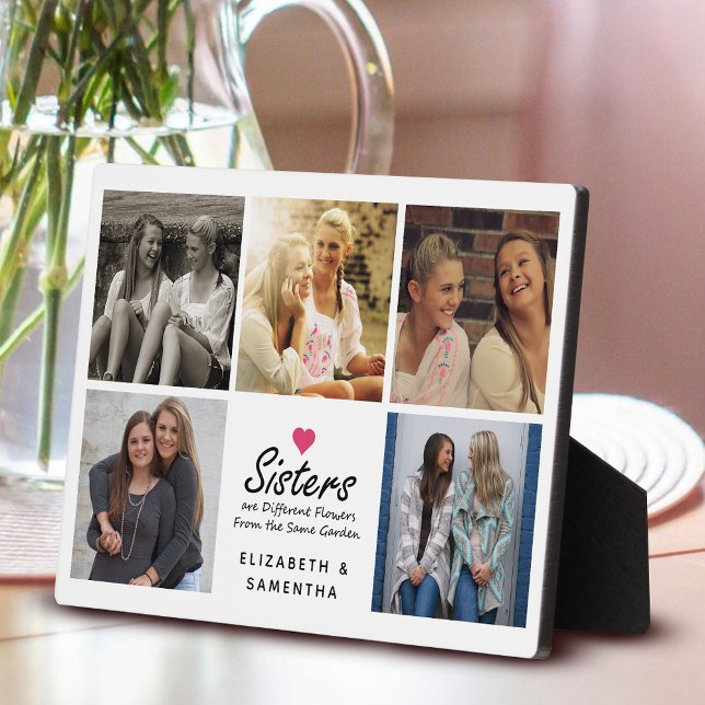 Sisters Script Quote Hot Pink Heart Foto Collage Fotoplatte (Von Creator hochgeladen)