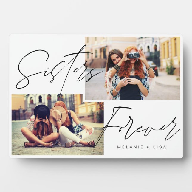 Sisters Skriptüberlagerung, Multipler Foto Trendy Fotoplatte (Vorderseite)