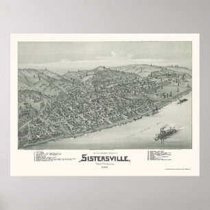 Sistersville, WV panoramische Karte - 1896 Poster