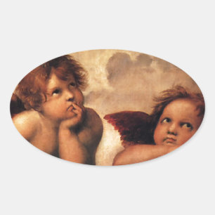 Sistine Madonna 2 Angels by Raphael Ovaler Aufkleber