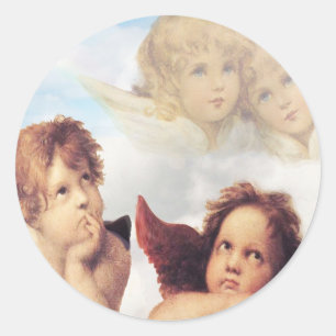 Sistine Madonna 2 Engel durch RAPHAEL Runder Aufkleber