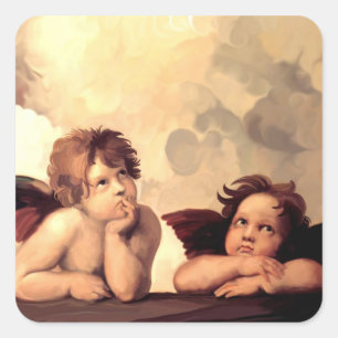 Sistine Madonna Cherubs Raffaelo Sanzio Quadratischer Aufkleber