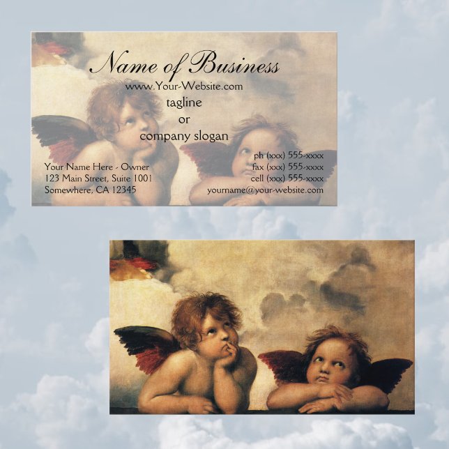 Sistine Madonna del Sasso Raffaello Visitenkarte (Sistine Madonna Angels by Raphael features two angels looking upwards towards the clouds and heaven.)