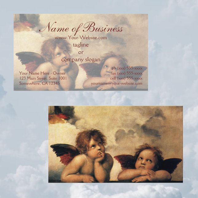 Sistine Madonna del Sasso Raffaello Visitenkarte (Sistine Madonna Angels by Raphael features two angels looking upwards towards the clouds and heaven.)