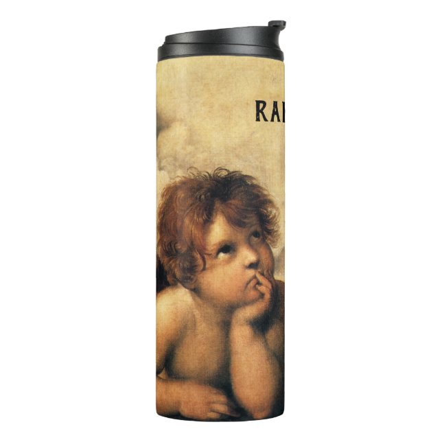 Sistine Madonna Engel von Raphael Sanzio Thermosbecher (Nach links gedreht)
