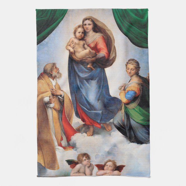 Sistine Madonna, Raphael Geschirrtuch (Vertikal)