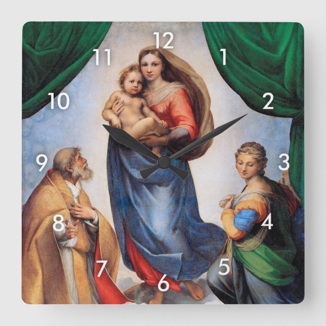 Sistine Madonna, Raphael Quadratische Wanduhr (Vorderseite)