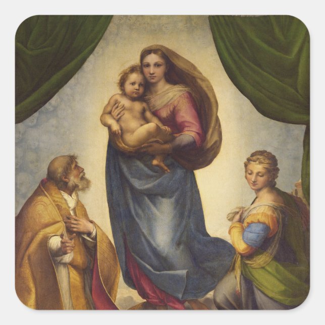 Sistine Madonna von Rapahel Quadratischer Aufkleber (Vorderseite)