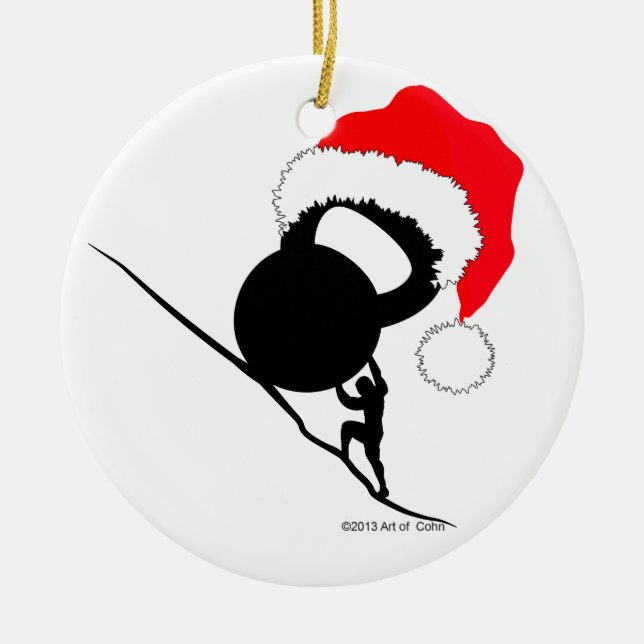 Sisyphus Kettlebell Frohe Weihnachten Keramik Ornament (Vorne)