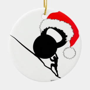 Sisyphus Kettlebell Frohe Weihnachten Keramikornament