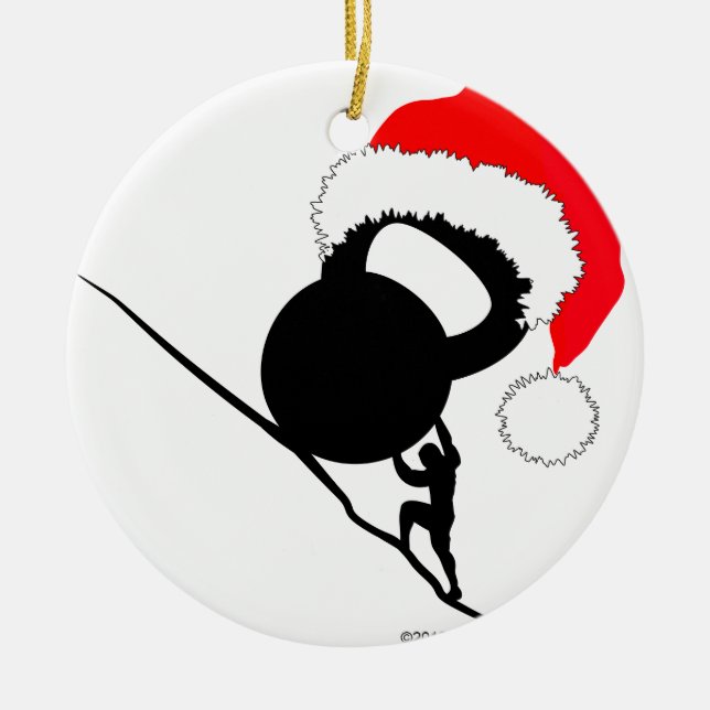 Sisyphus Kettlebell Frohe Weihnachten Keramikornament (Vorne)