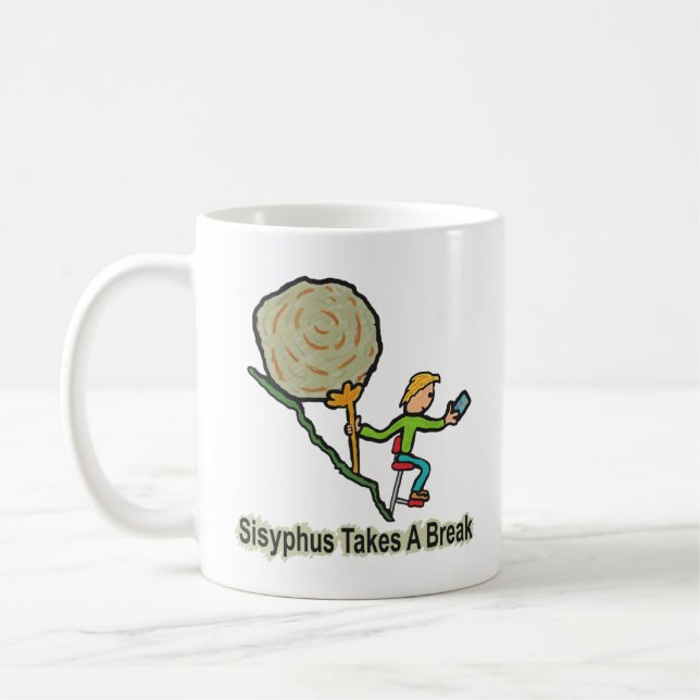 Sisyphus nimmt eine Pause ein Kaffeetasse (Links)