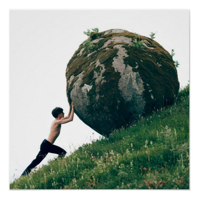 Sisyphus Rolling Boulder Up Hill Poster Wall Art (Vorderseite)