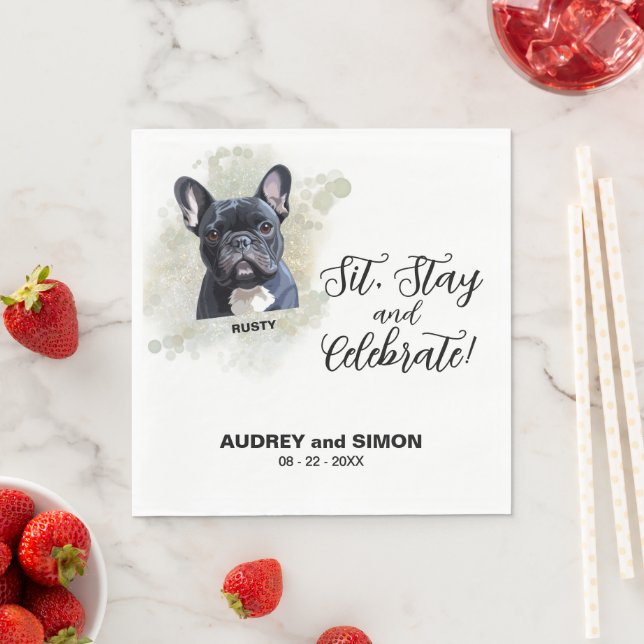 Sit, Stay & Celebrate French Bulldog Wedding Serviette (Beispiel)