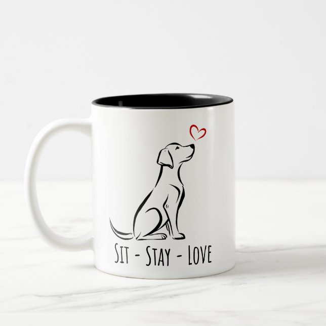 Sit-Stay-Liebe Labrador Zweifarbige Tasse (Links)