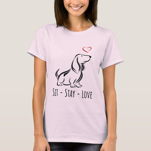 Sit-Stay-Love Basset Hound T-Shirt (Vorderseite)