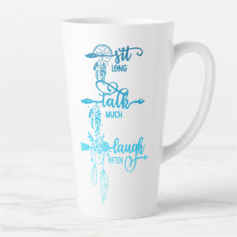 Sit, Talk, Laugh, Blue Ombre Boho Latte Mug Milchtasse