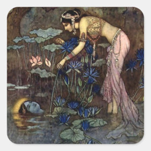 „Sita findet Rama“ von Warwick Goble Quadratischer Aufkleber