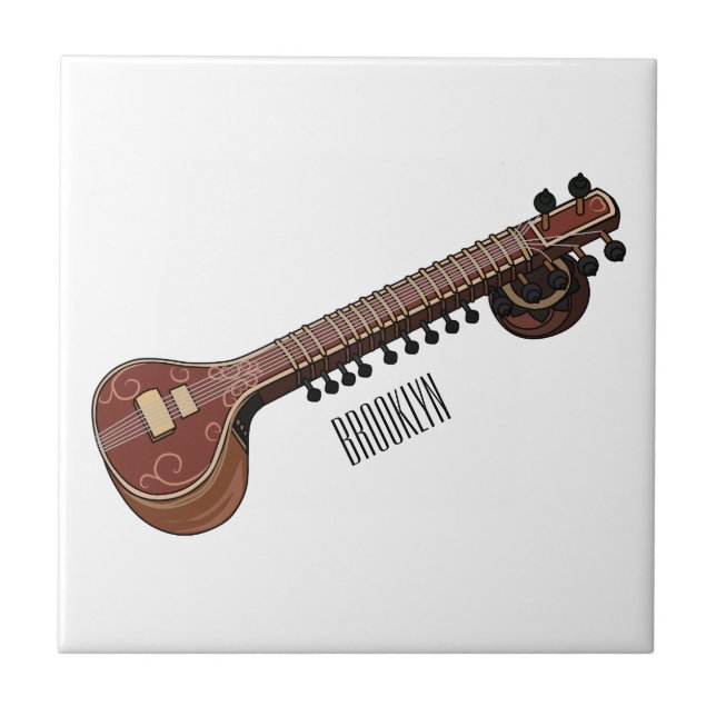 Sitar-Cartoon-Abbildung Fliese (Vorderseite)