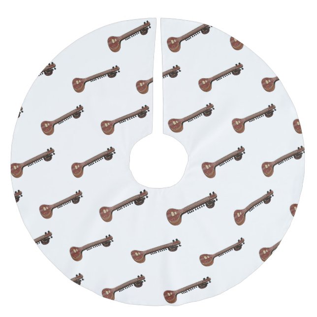 Sitar-Cartoon-Abbildung Polyester Weihnachtsbaumdecke (Vorderseite)