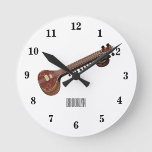 Sitar-Cartoon-Abbildung Runde Wanduhr