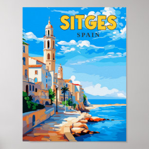 Sitges Spain Vintage Reise Illustration Poster