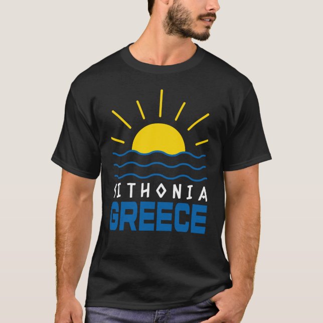 Sithonia Griechenland Sunshine and Sea Men's Black T-Shirt (Vorderseite)
