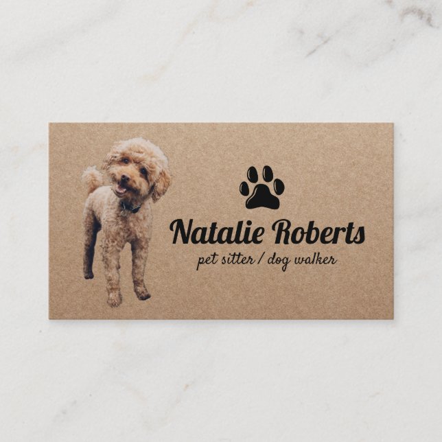 Sitter Dog Walker Niedlich Poodle Rustikale Kraft Visitenkarte (Vorderseite)
