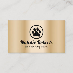 Sitter Dog Walker Paw Logo Modern Gold Visitenkarte