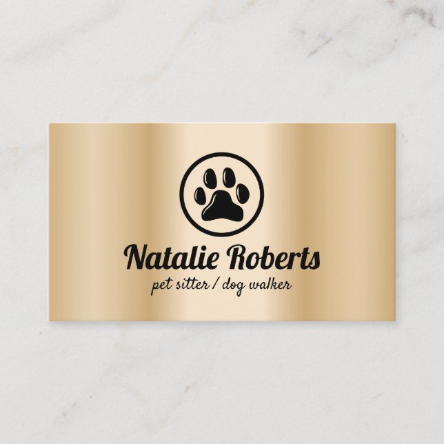 Sitter Dog Walker Paw Logo Modern Gold Visitenkarte (Vorderseite)