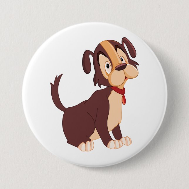 Sitting Brown Puppy Sweet Happy Dog Button (Vorderseite)