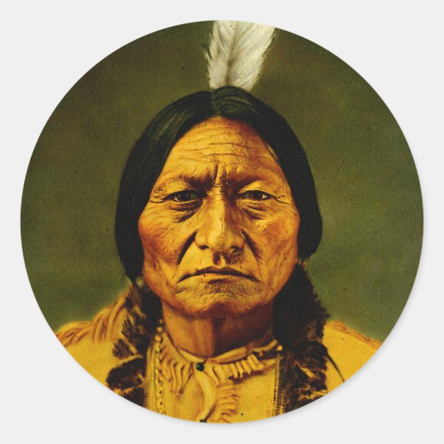 Sitting Bull Native Amerikanische Ureinwohner Chie Runder Aufkleber (Vorderseite)