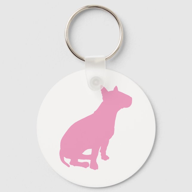 Sitting Bull Terrier (pink) Schlüsselanhänger (Vorderseite)