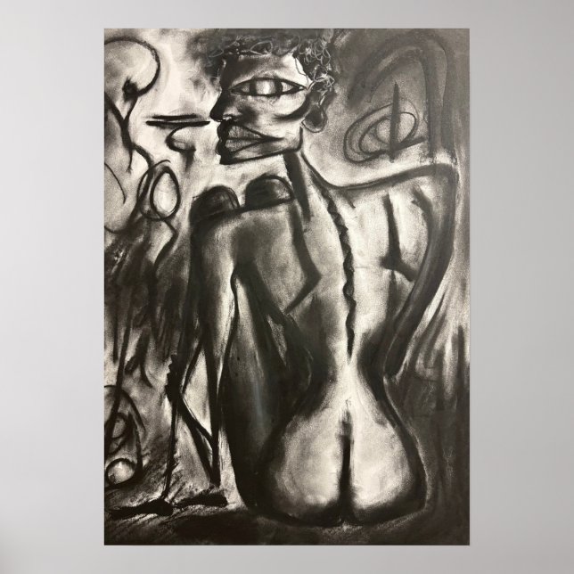 sitting charcoal artwork poster (Vorne)