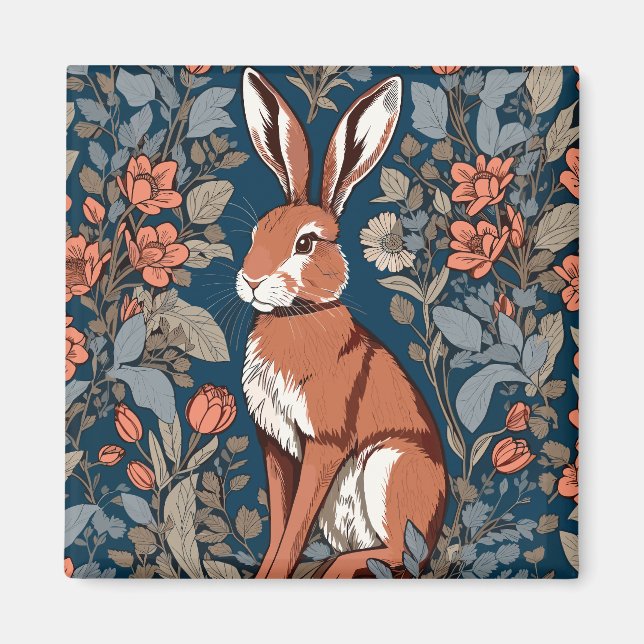 Sitting Hare William Morris Inspiriert floral Magnet (Vorne)
