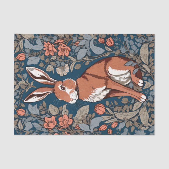 Sitting Hare William Morris Inspiriert floral Seidenpapier (Vorderseite)