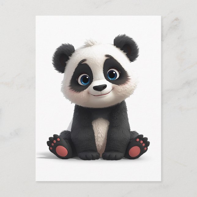 Sitting Panda Bear Cartoon Illustration Art Postkarte (Vorderseite)