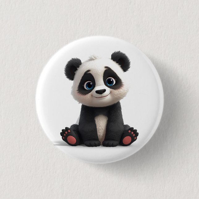 Sitting Panda Bear Cartoon Illustration Artwork Button (Vorderseite)