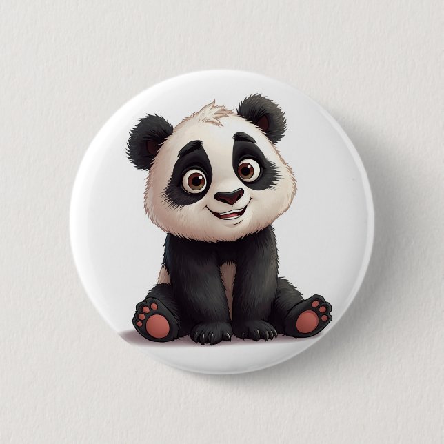 Sitting Panda Bear Cartoon Illustration Artwork Button (Vorderseite)