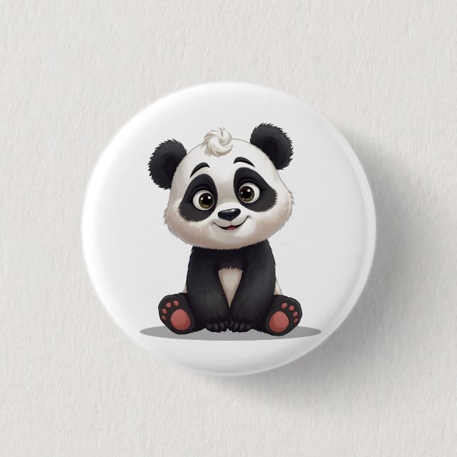 Sitting Panda Bear Cartoon Illustration Artwork Button (Vorderseite)