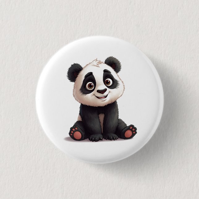 Sitting Panda Bear Cartoon Illustration Artwork Button (Vorderseite)