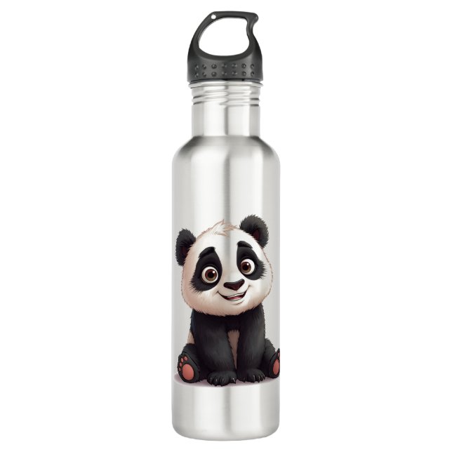 Sitting Panda Bear Cartoon Illustration Artwork Edelstahlflasche (Vorderseite)