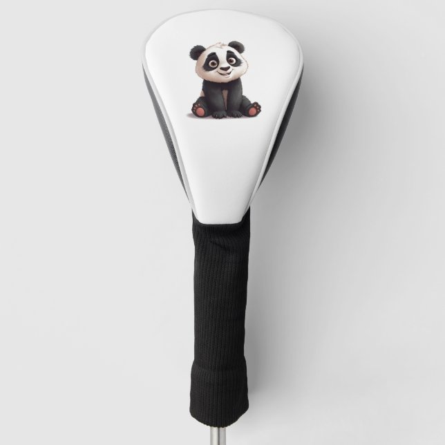 Sitting Panda Bear Cartoon Illustration Artwork Golf Headcover (Vorderseite)
